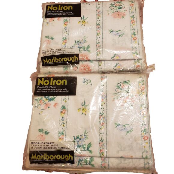 Vintage MARLBOROUGH SHEET FLAT FULL Size Set of 2 New Old Stock CHINTZ STRIPE - Picture 9 of 9